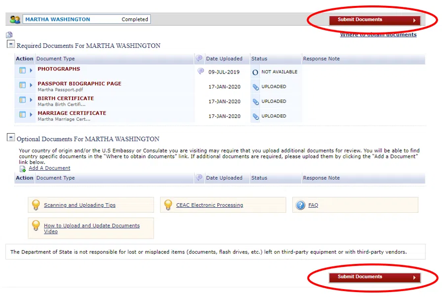 Submit snip documents to NVC