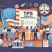 A flat-style horizontal illustration with vibrant and colorful tones. The image represents the concept of Temporary Protected Status (TPS). It feature