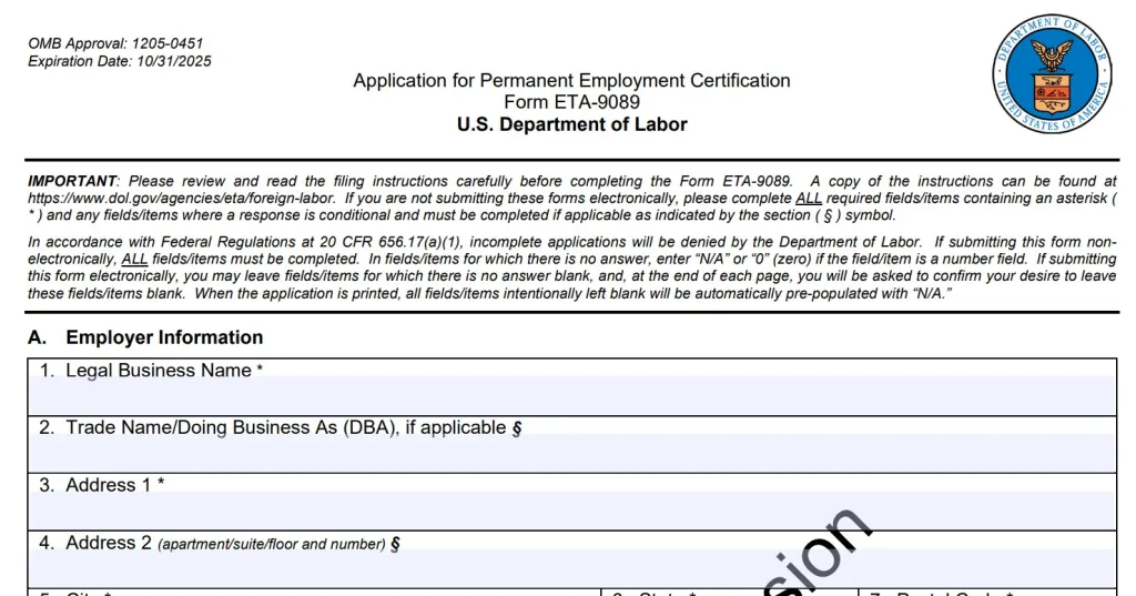 Form ETA-9089 EB-2 niw